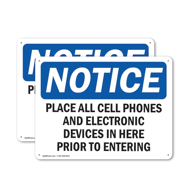 Signmission Place All Cell Phones And Electronic Devices, 10 in W x Rectangle, Plastic OS-2PACK-NS-P-710-L-17307 - main